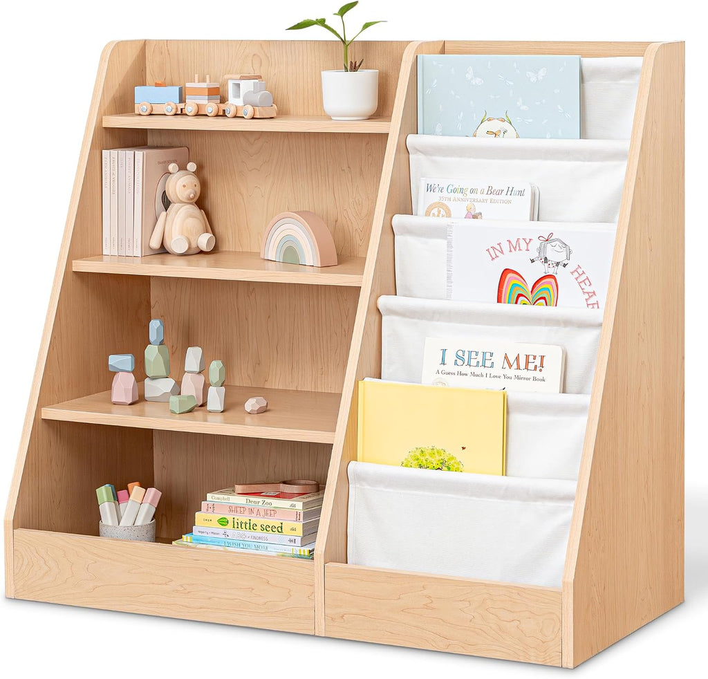 Comfy Cubs Kids Bookshelf and 4-Piece Kids Musical Instruments Set Bundled