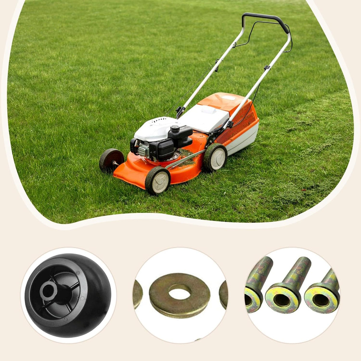 Baoblaze Deck Wheels Kit with & Locknuts Mower Parts Sturdy Hardwares Lawn Mower Accessories for 68-2730 116-9981 103-3168, 6 Pieces Kit