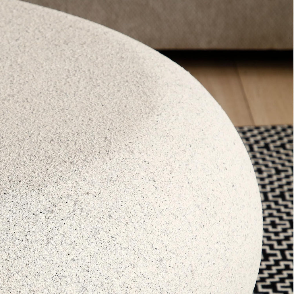 43.31 Modern Faux Stone Coffee Table for Living Room, Contemporary Rustic Style Curved Oval Coffee Table, Fiberglass Material & Grainy Stone Paint, No Assembly, Cream White
