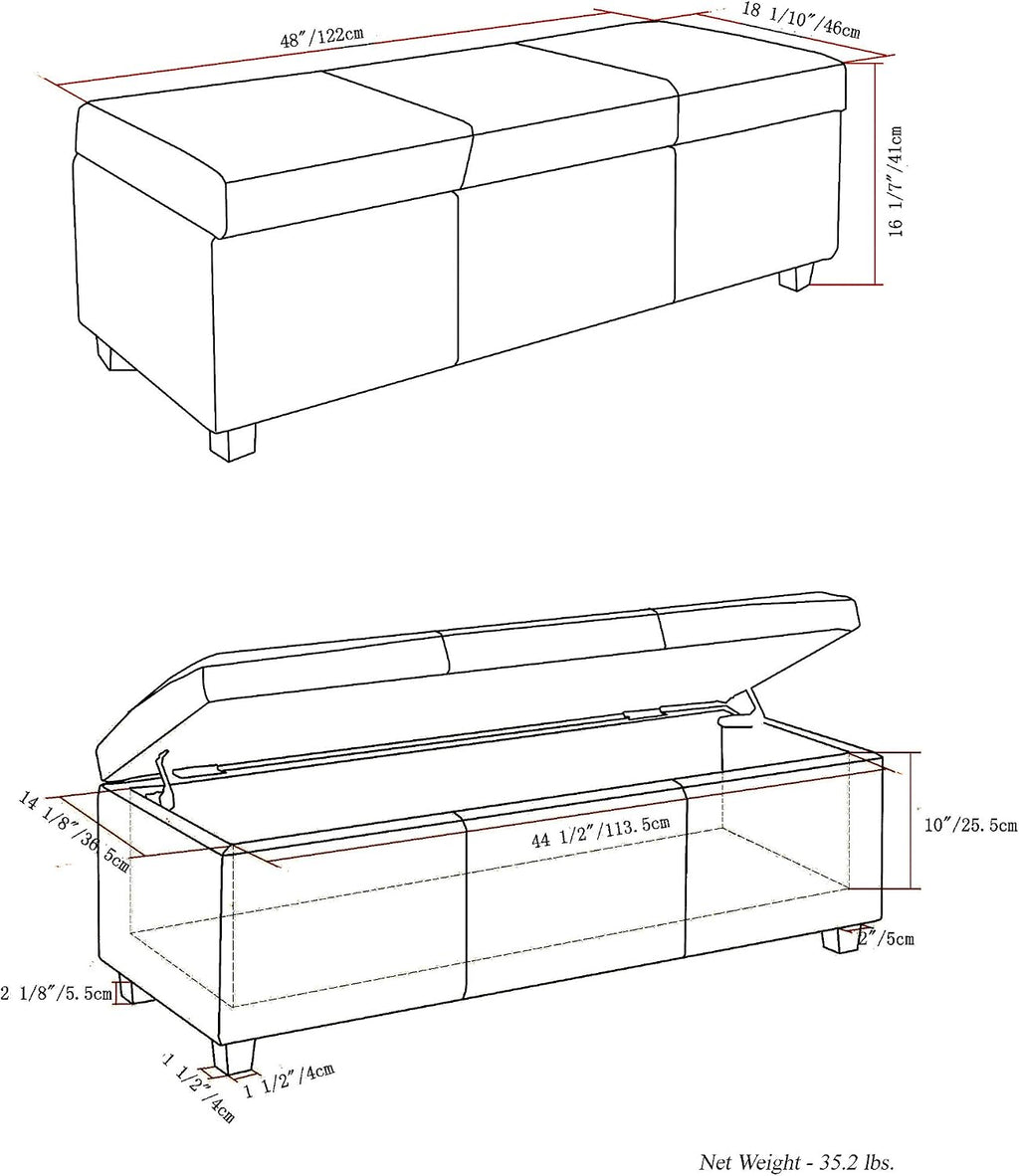 SIMPLIHOME Avalon Storage Ottoman Bench - 48' Wide x 16' High Upholstered Linen Look Fabric Rectangular Lift-Top Ottoman in Cloud Grey, Contemporary Bench for Living Room with High-Density Foam