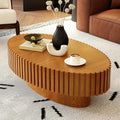 WXFKLDJ Oval Drum Coffee Table Black Round Fluted Coffee Table Wood Circle Center Table Pedestal End Table for Apartment Living Room (Light Brown Oval)