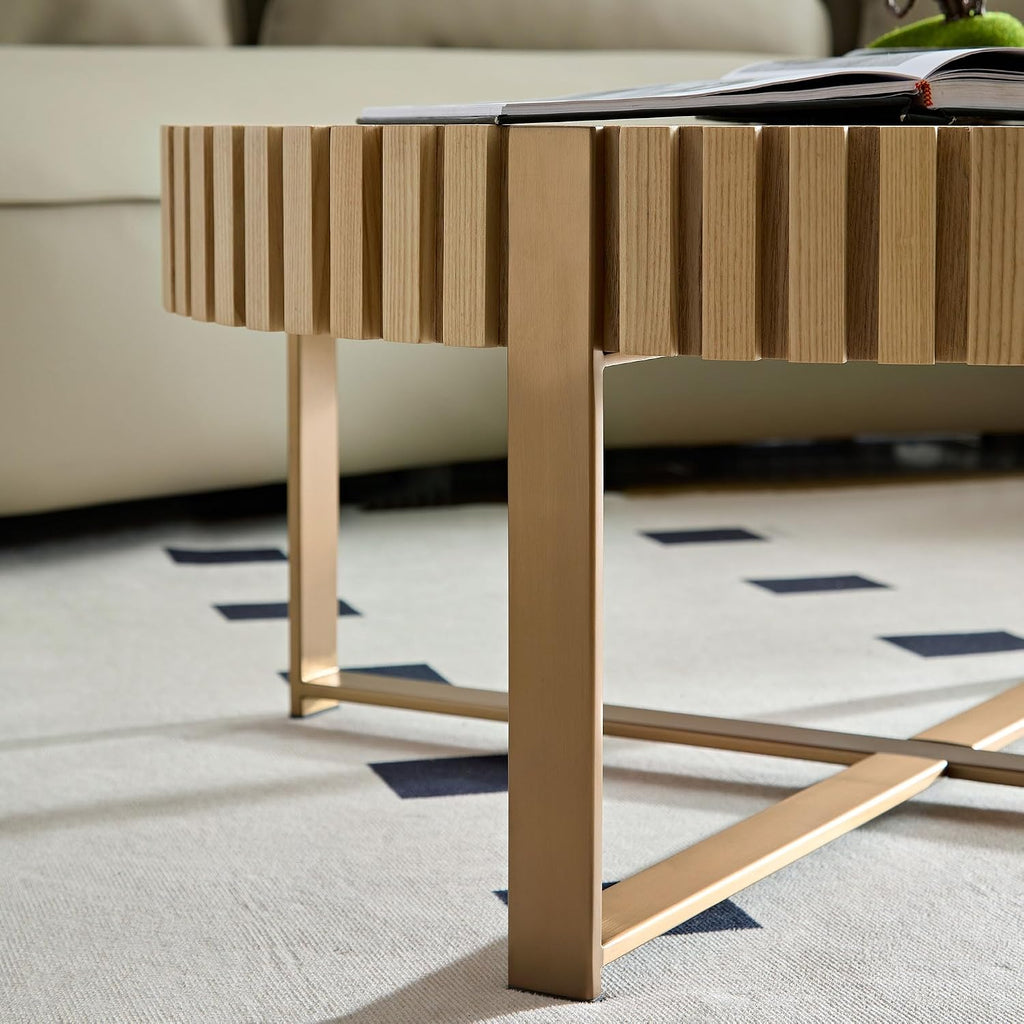 Wood Round Coffee Table for Living Room, 31.5' Modern Handcraft Drum Coffee Table, Circle Wood Side Table End Table Accent Center Table, Small Coffee Table with Sturdy Pedestal, Wood Color