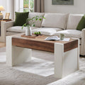 OKD 48' Modern Farmhouse Coffee Table, Wooden Living Room Table with Hidden Storage Drawer, Rustic Rectangular Center Tables with Wood Thick Design for Living Room, Office, Antique White
