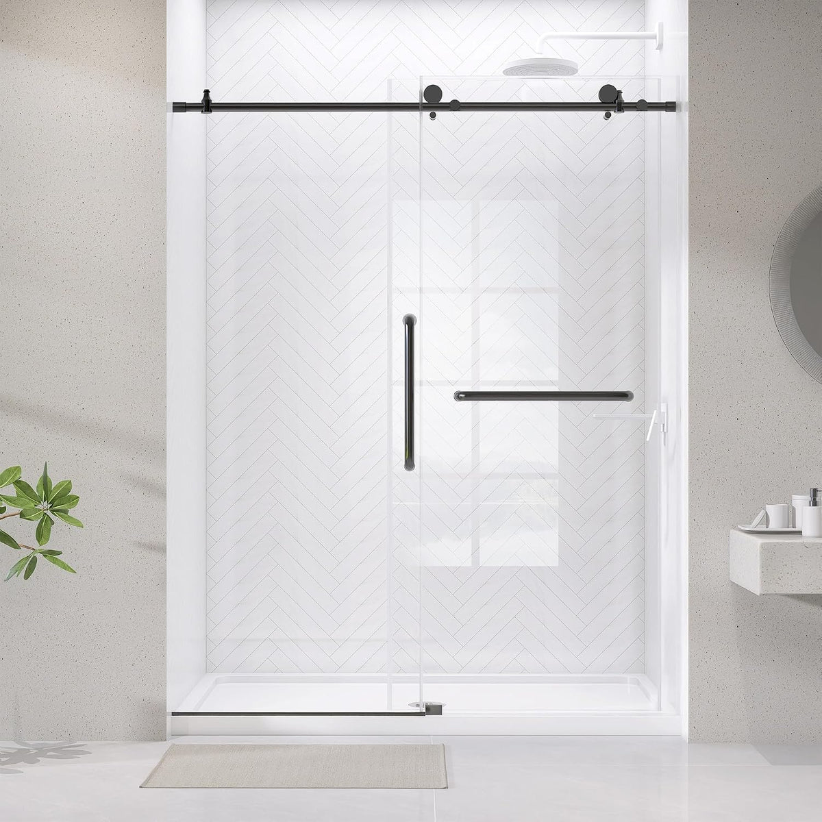 Frameless Glass Shower Door 50-54'' W x 75'' H, Single Sliding Shower Door, ANSI Tempered Clear Glass with Nano Coating, Matte Black, Stainless Steel Hardware, Low Threshold, Quiet Rollers