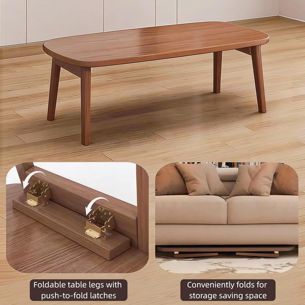 Foldable Coffee Table, Sofa Table, Coffee Tables for Living Room，Minimalist Solid Wood Side Table, Foldable Legs, Walnut Color.(31.5IN)