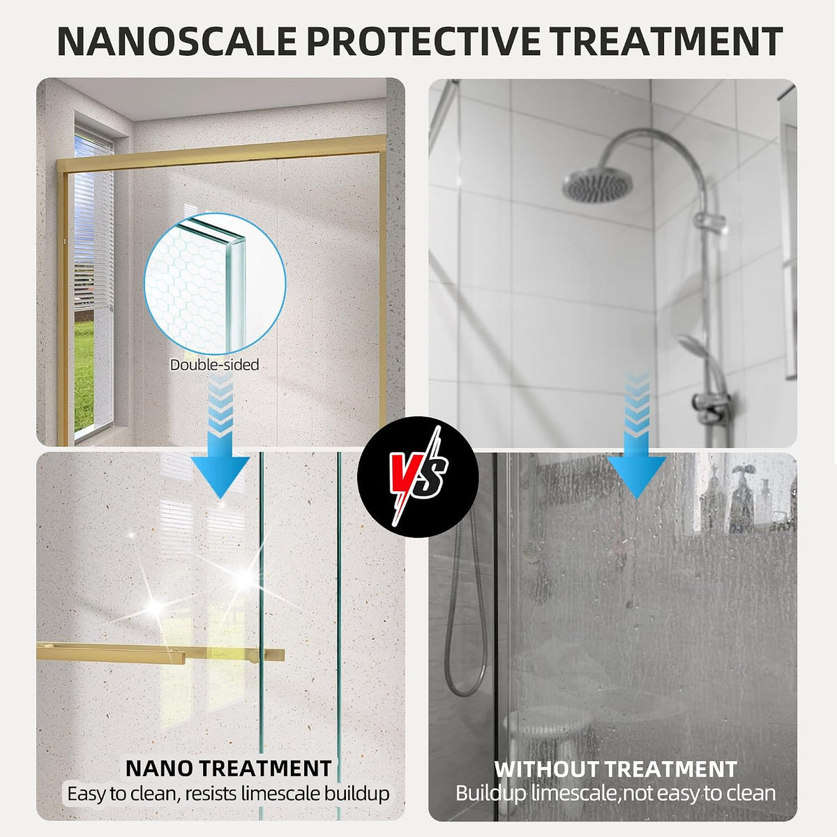 Shower Door 60' x 75' Double Sliding Bypass Framed Shower Door for Walk-in Bathroom Adjustable 56-60' Width Extra Tall Easy Install Clear Shower Glass Doors in Brushed Gold Frame