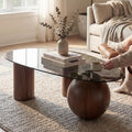 Hyfirm 55' Irregular Cloud Glass Coffee Table, Modern Black Tempered Glass Top with Walnut Finished Legs, Accent Center Table for Living Room & Bedroom