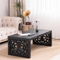 Rectangular Coffee Table with Handcrafted Ornate Side Panels, Rustic Center Table with Solid Wood Veneered, Farmhouse Tea Table for Living Room Office Apartment,47.2' L x 23.6' W x 17.9' H