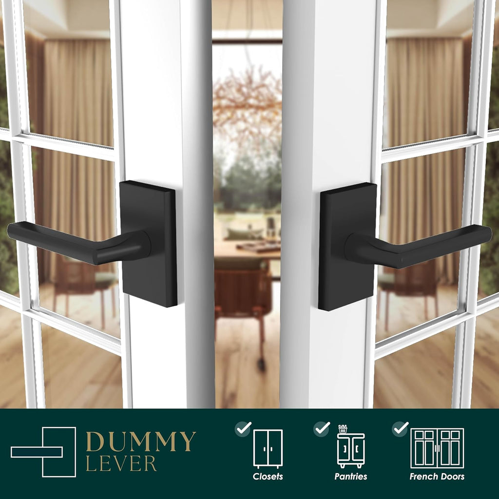 Mega Handles Glamor Dummy Door Handles - 4 Pack Heavy Duty Black Door Handle, Non-Turning Door Handle for Hallway, Closet & French Doors, Single Side, Fits All Standard Doors - Matte Black