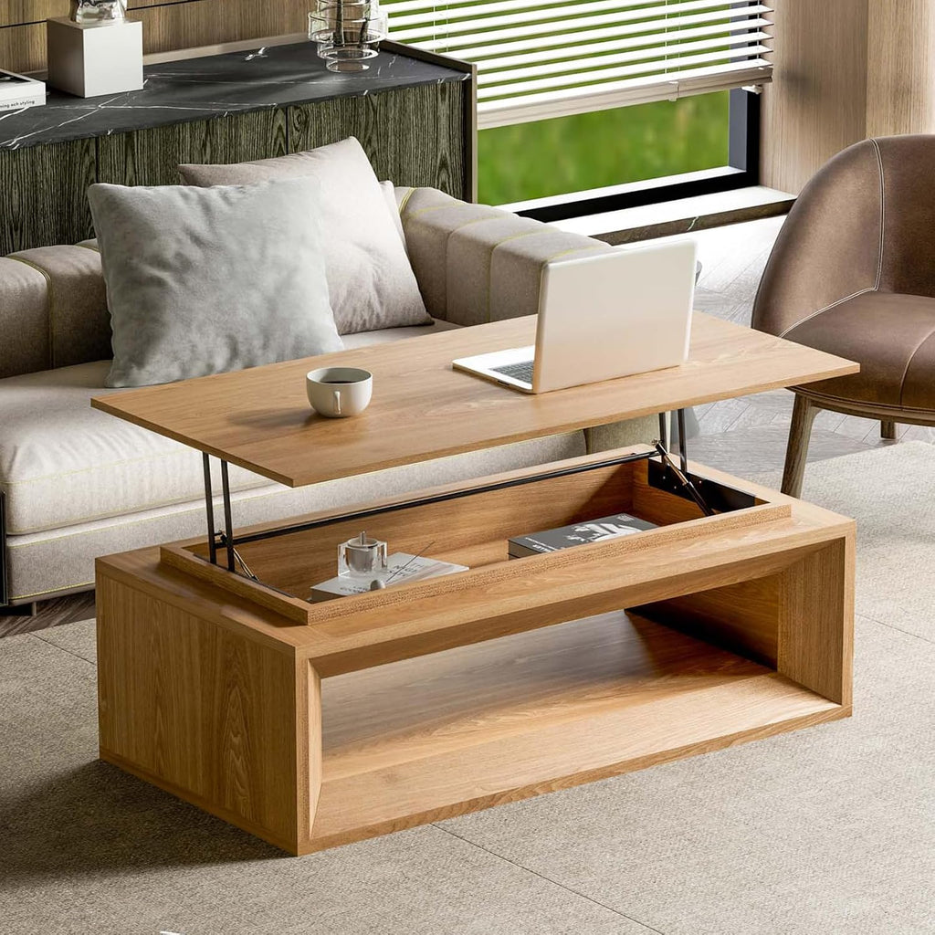 43.3'' Rectangle Lift Top Coffee Table with Storage & Adjustable Height, Mid Century Modern Center Table Accent Tea Table or Living Room Apartment Office, Natural