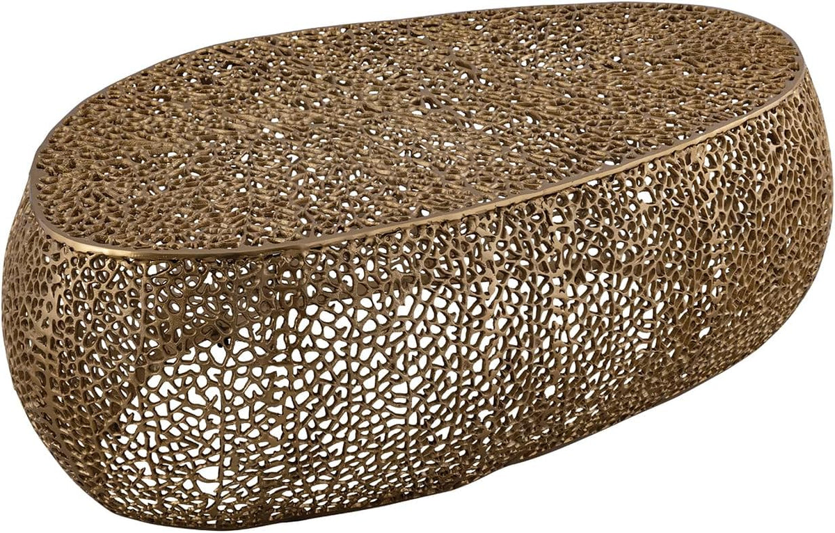 Oval Coffee Table with Iron Hollow Design in Black & Silver & Gold,Drum Tea Central Table for Living Room No Assemble