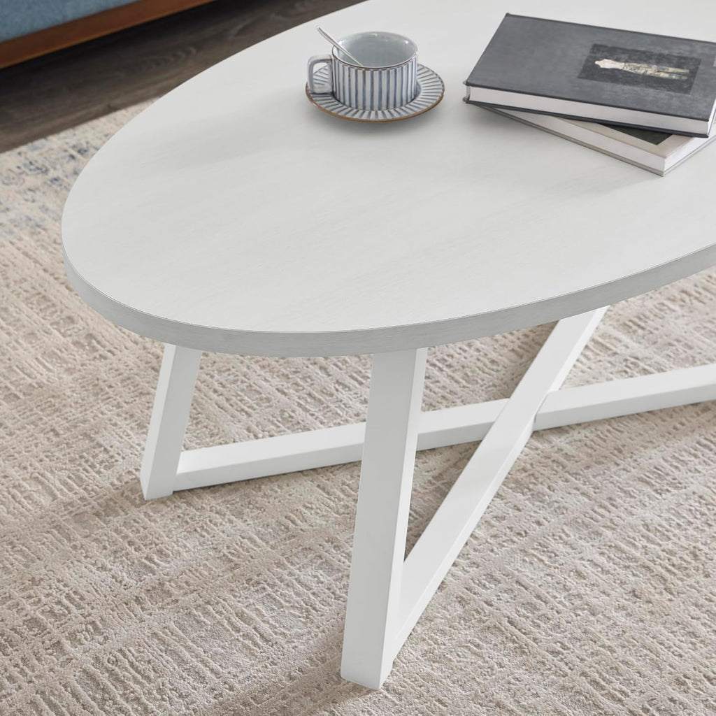 Roundhill Furniture Modern Harmony Wood Oval Coffee Table, White