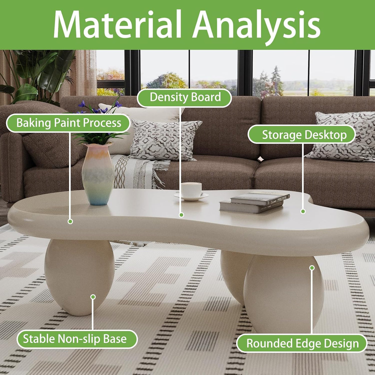 Cloud Coffee Table, Cute Irregular Coffee/Tea Table with Large Tabletop, Accent Cocktail Table, Cloud Shape Modern Coffee Table for Living Room, Office, Home Dec (C White 46.06 inch)