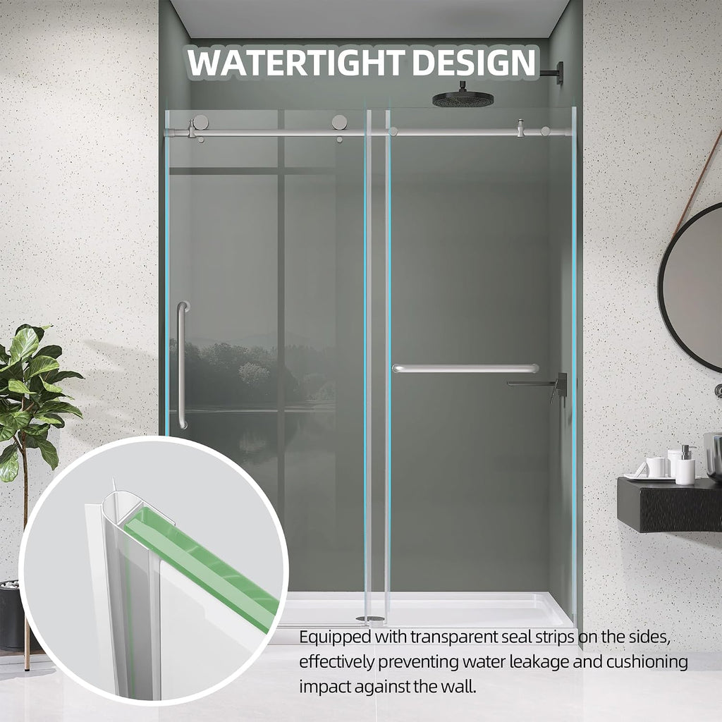 Frameless Shower Door 56-60' W x 75' H Single Sliding Shower Glass Doors for Walk-in Bathroom 1/4' Clear Easy Clean Glass Extra Tall Modern Bathroom Doors in Brushed Nickel