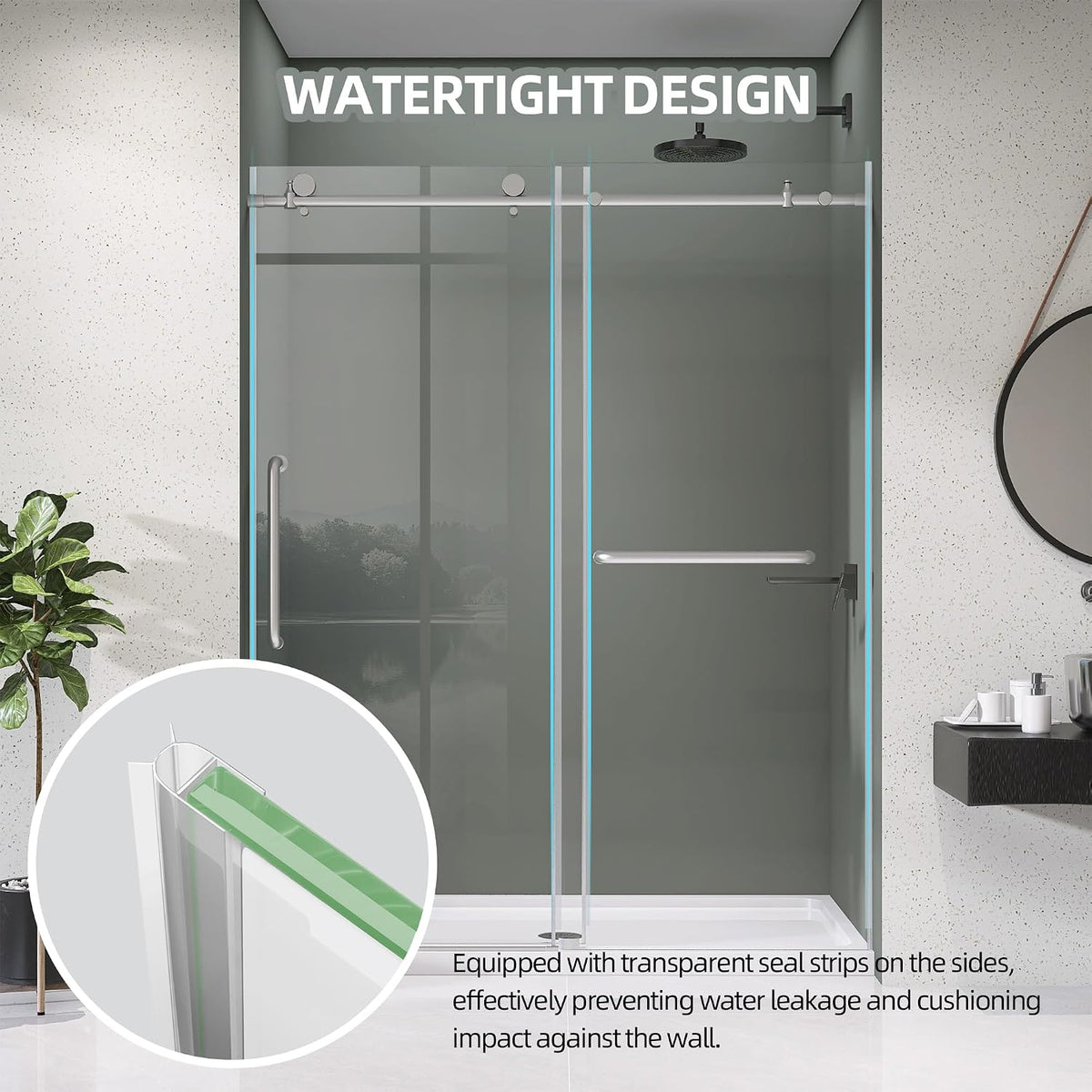 Frameless Shower Door 56-60' W x 75' H Single Sliding Shower Glass Doors for Walk-in Bathroom 1/4' Clear Easy Clean Glass Extra Tall Modern Bathroom Doors in Brushed Nickel