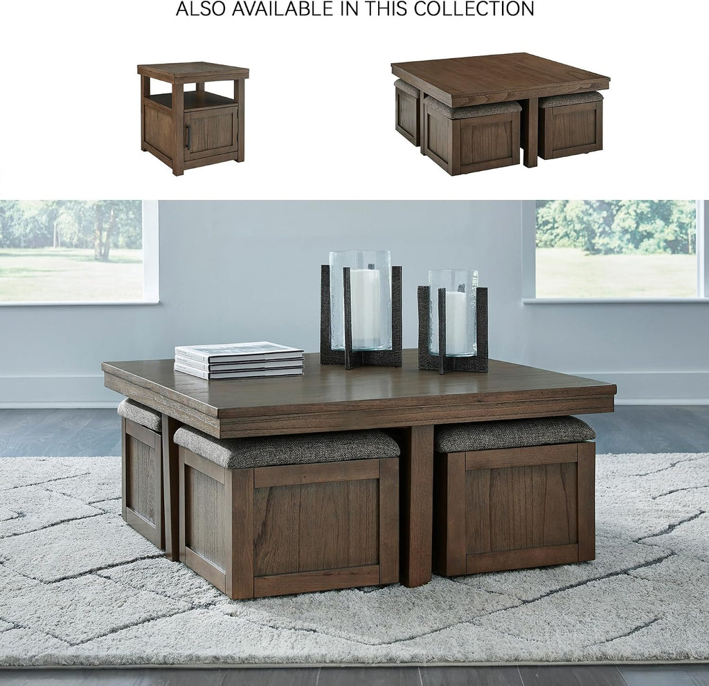 Signature Design by Ashley Boardernest Casual Coffee Table with 4 Storage Stools, Dark Brown