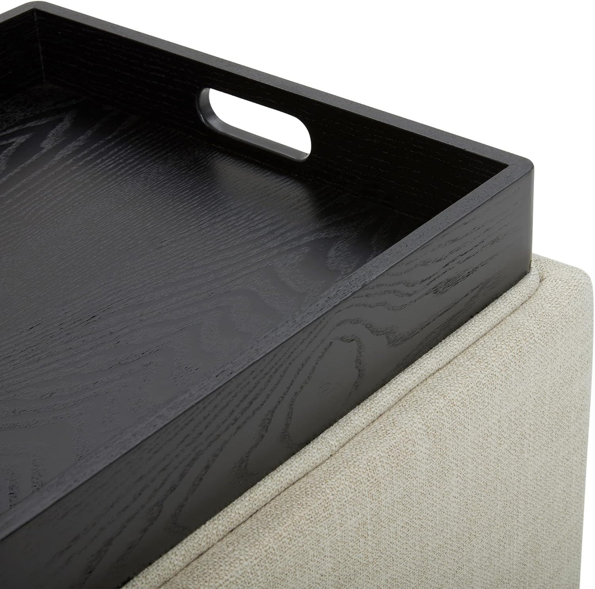 CHITA Storage Ottoman Cube with Tray Lid, Set of 2, Small Footstool with Storage, Square End Table for Living Room and Bedroom, Fabric in Linen