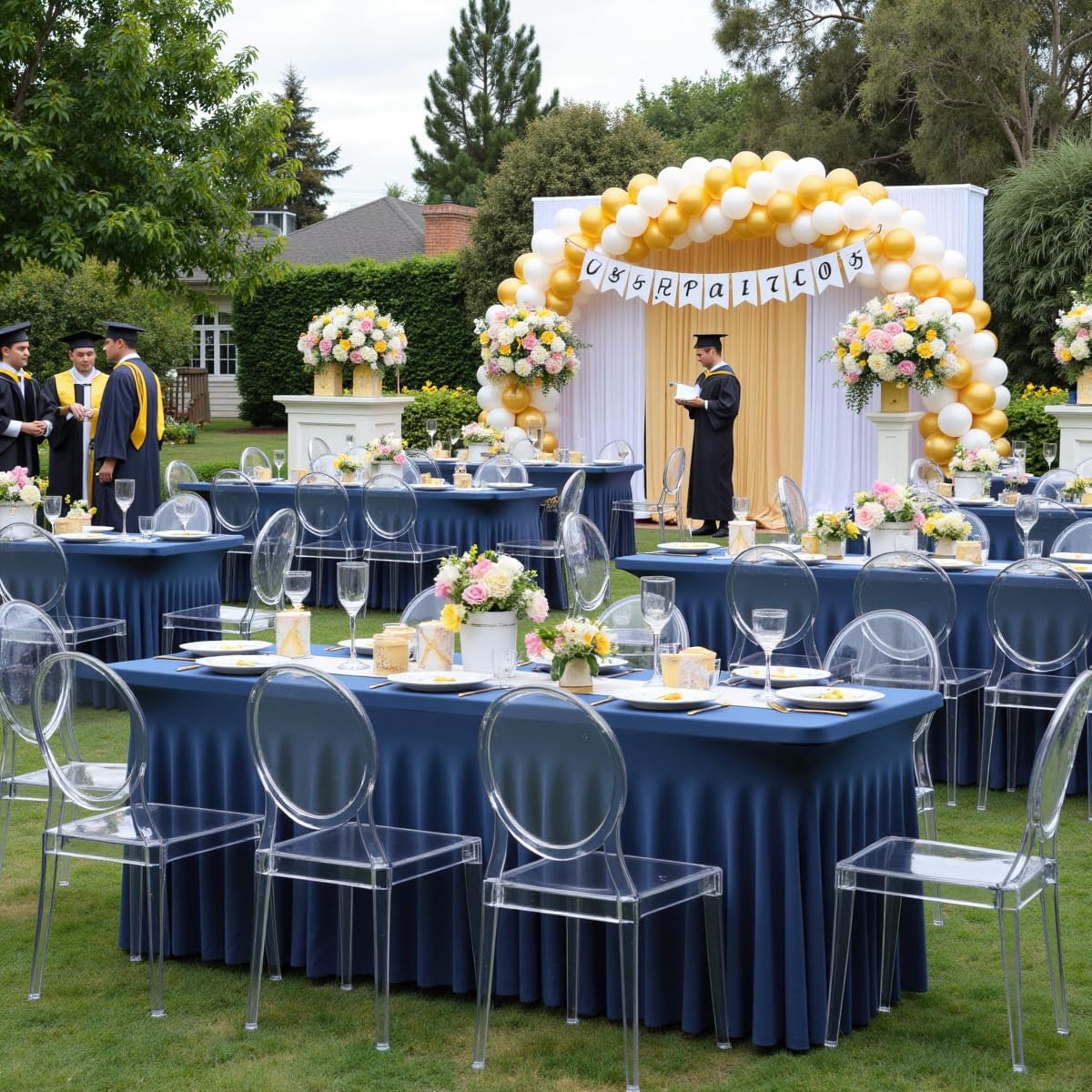 leegleri 6 Pack Navy Blue Spandex Tablecloths for 8 Foot Rectangle Tables, Wrinkle Free Fitted Table Cloths 8ft Stretchy Table Cloth Cover with Skirt for Parties Weddings Birthday Banquet Baby Shower