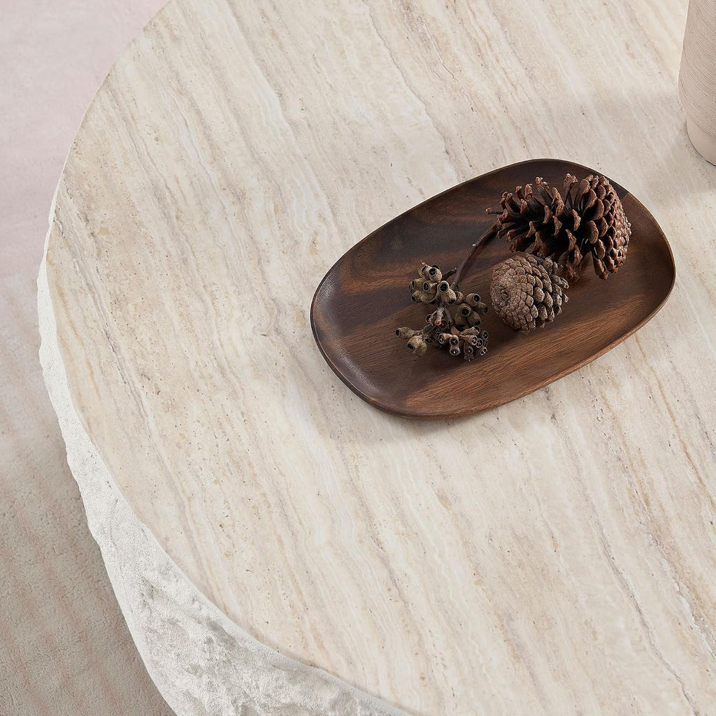 KEVINSPACE Round Coffee Table Modern Stone Coffeetable for Living Room Concrete Beige Circle Coffee Tables Drum ShapedCoffeeTable Fiberglass CenterTable Office, Fully Assembled, 35.5' W x14 H
