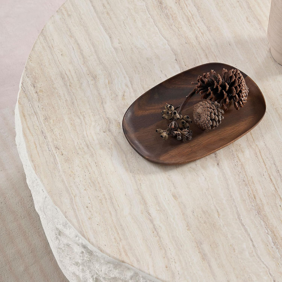 KEVINSPACE Round Coffee Table Modern Stone Coffeetable for Living Room Concrete Beige Circle Coffee Tables Drum ShapedCoffeeTable Fiberglass CenterTable Office, Fully Assembled, 35.5' W x14 H