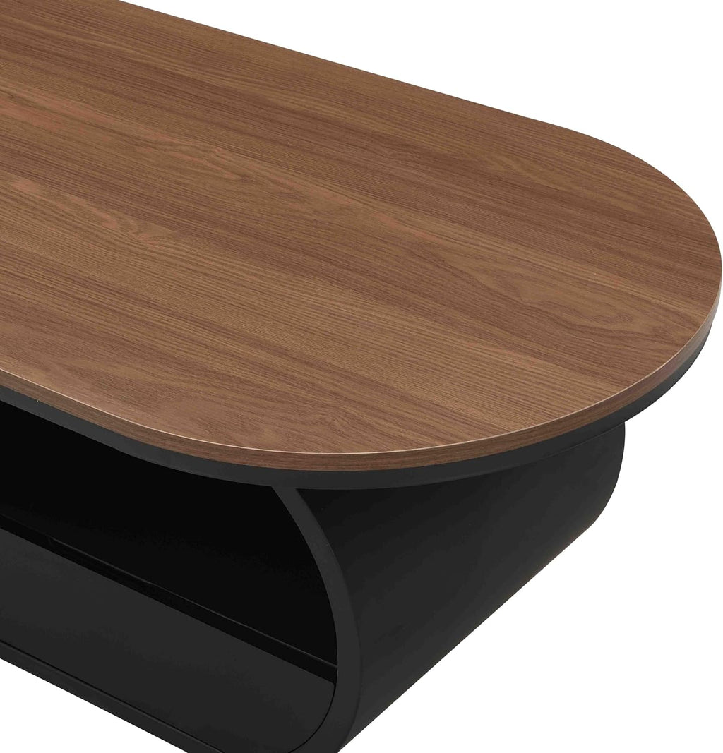 Oval Coffee Table, 47.24'' Modern Luxury Oval Decorative Coffee Center Table with Brown Wooden Top and Black Metal Base and 1 Drawer, Cocktail Tea Table for Living Room Apartment