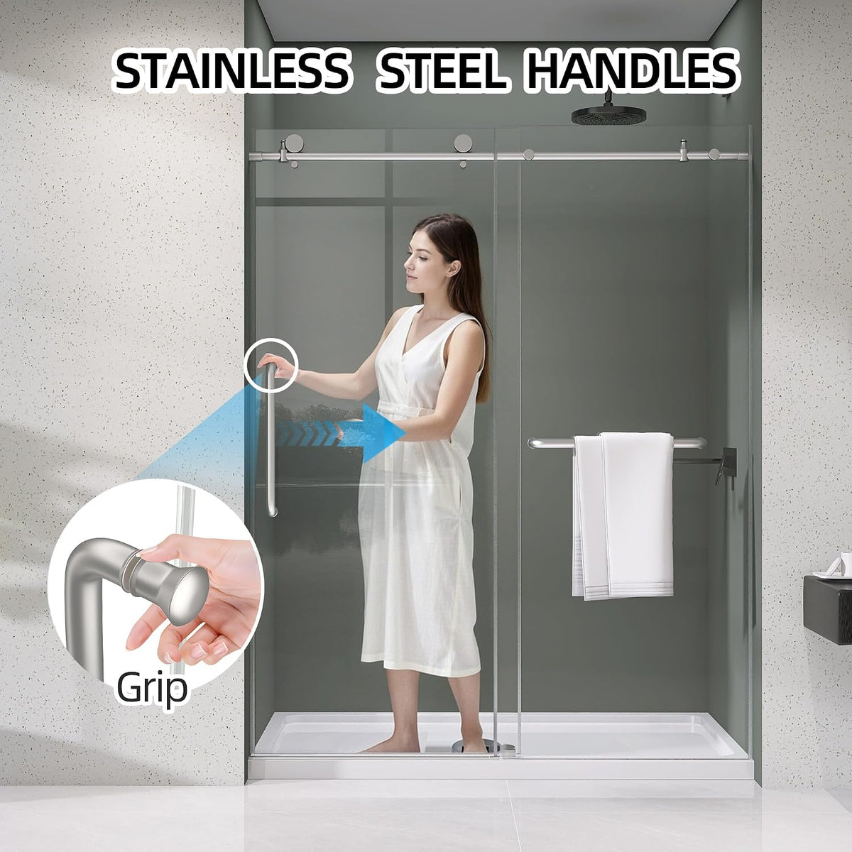 Frameless Shower Door 56-60' W x 75' H Single Sliding Shower Glass Doors for Walk-in Bathroom 1/4' Clear Easy Clean Glass Extra Tall Modern Bathroom Doors in Brushed Nickel