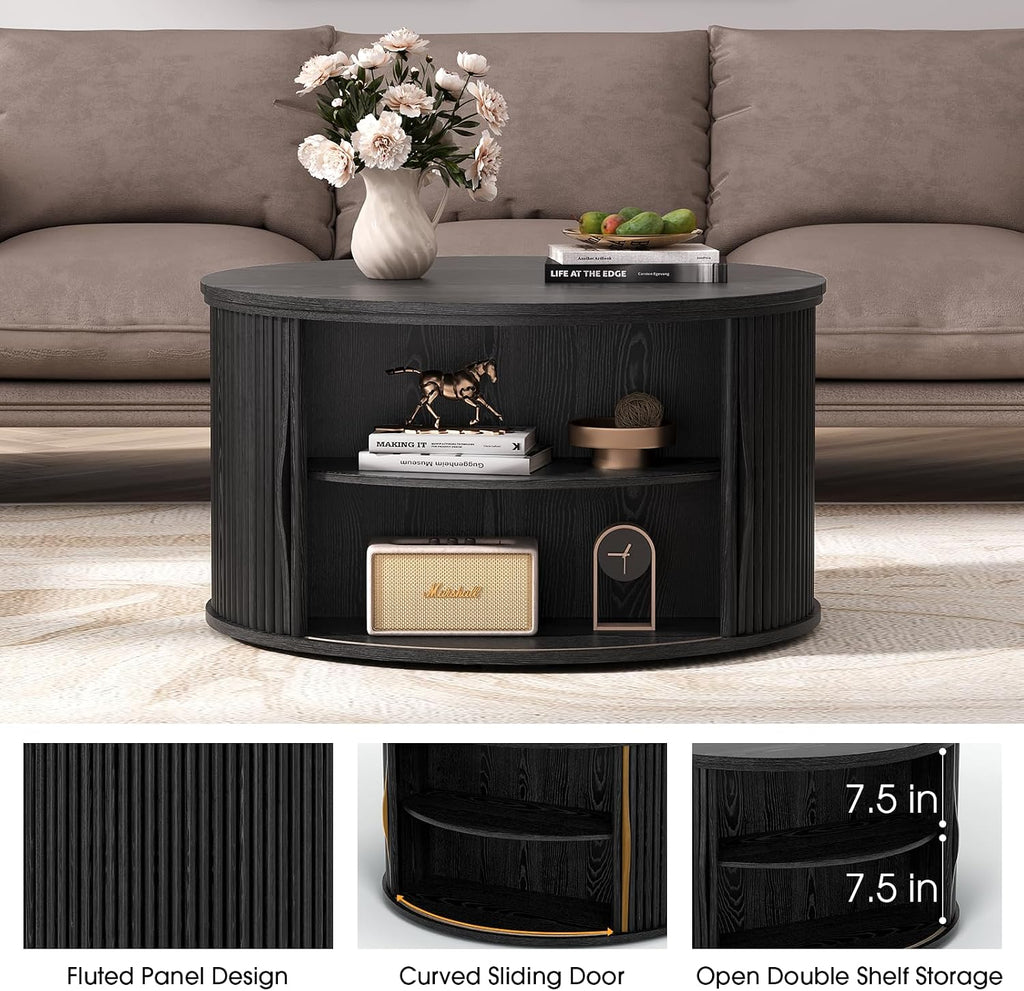 Jiansu furni 31.5'Coffee Table with Lifting Top, Mid Century Modern Coffee Table with Sliding Door & Hidden Storage, Small Center Table for Living Room, Black