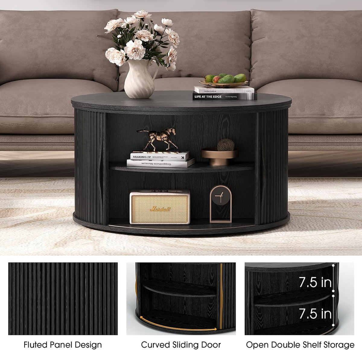 Jiansu furni 31.5'Coffee Table with Lifting Top, Mid Century Modern Coffee Table with Sliding Door & Hidden Storage, Small Center Table for Living Room, Black