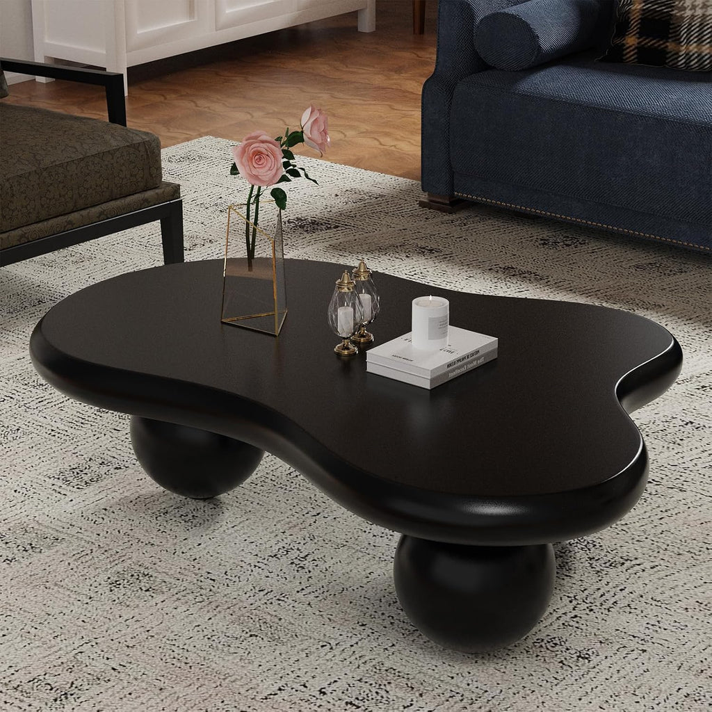 Cloud Coffee Table, Cute Irregular Coffee/Tea Table with Large Tabletop, Accent Cocktail Table, Cloud Shape Modern Coffee Table for Living Room, Office, Home Dec (D Black 46.06in)