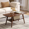 100% Solid Oak Wood Coffee Table for Living Room, 2-Tier Living Room Table with Storage Shelf, Mid Century Modern Coffee Tables (Walnut Colour, 39.37' W x19.68 D x 17.32' H)