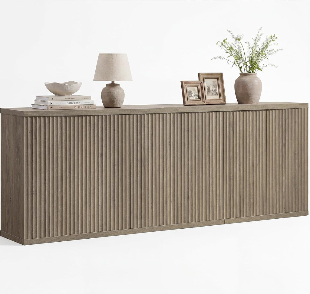 SICOTAS Buffet Cabinet with Storage Accent Sideboard Modern Credenza with Doors & Shelves Fluted Media Console Mid Century Coffee Bar Table for Living Room Kitchen Dining Room Hallway (3PCS)