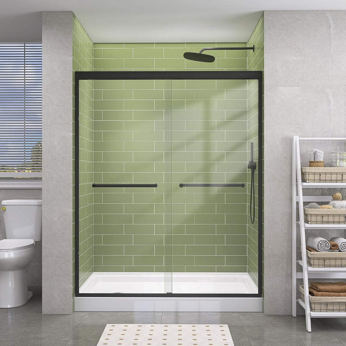 GETPRO Sliding Shower Door 50-54 in. W x 72 in. H Semi-Frameless Bypasss Double Sliding Glass Shower Enclosure,1/4 inch Clear Tempered Glass Door for Walk-in Shower Matte Black