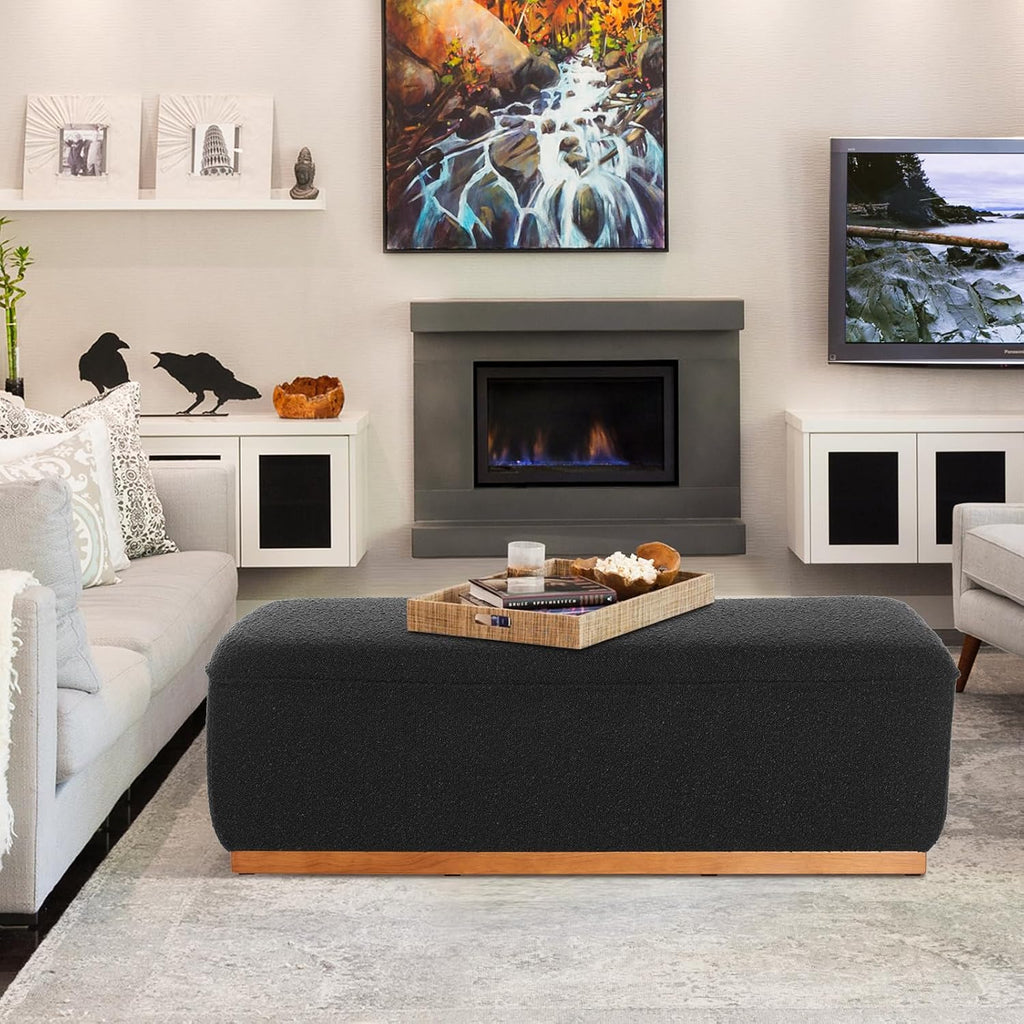 Rectangular Ottoman Coffee Table 30' Premium Fabric upholstered Coffee Table with high Density Foam and Solid Wood Frame, Stylish and Practical Living Room Furniture, Black