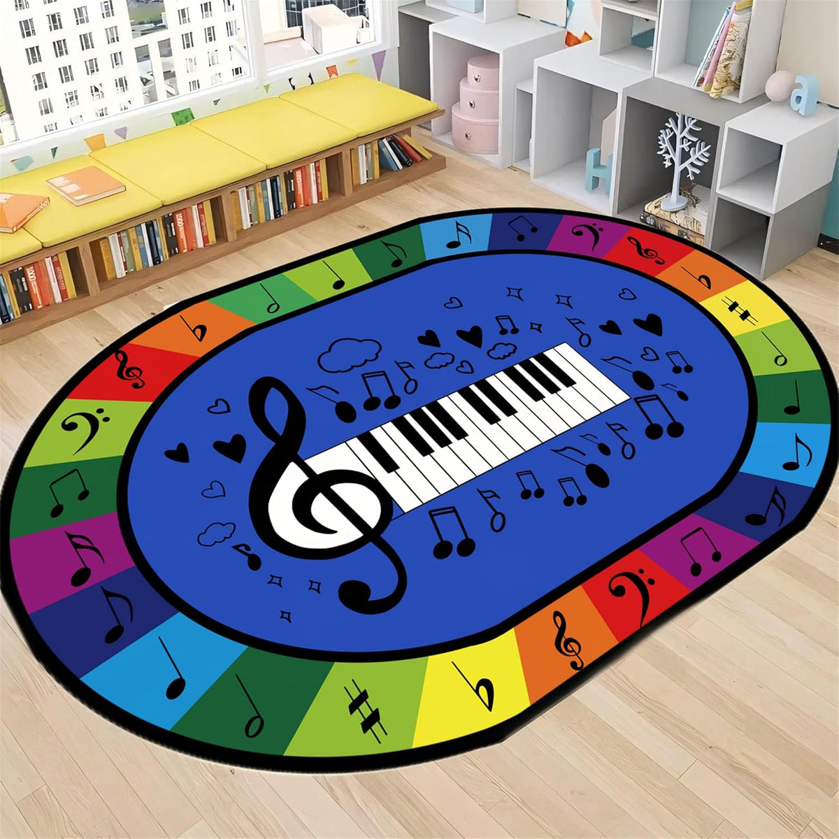 Kids Music Area Rug,6x8ft,Black and White Piano Keys Musical Instrument Rug, Music Classroom Rugs, Suitable for Girls and Boys Bedroom, Playroom Decorative Rug, Non-Slip and Washable
