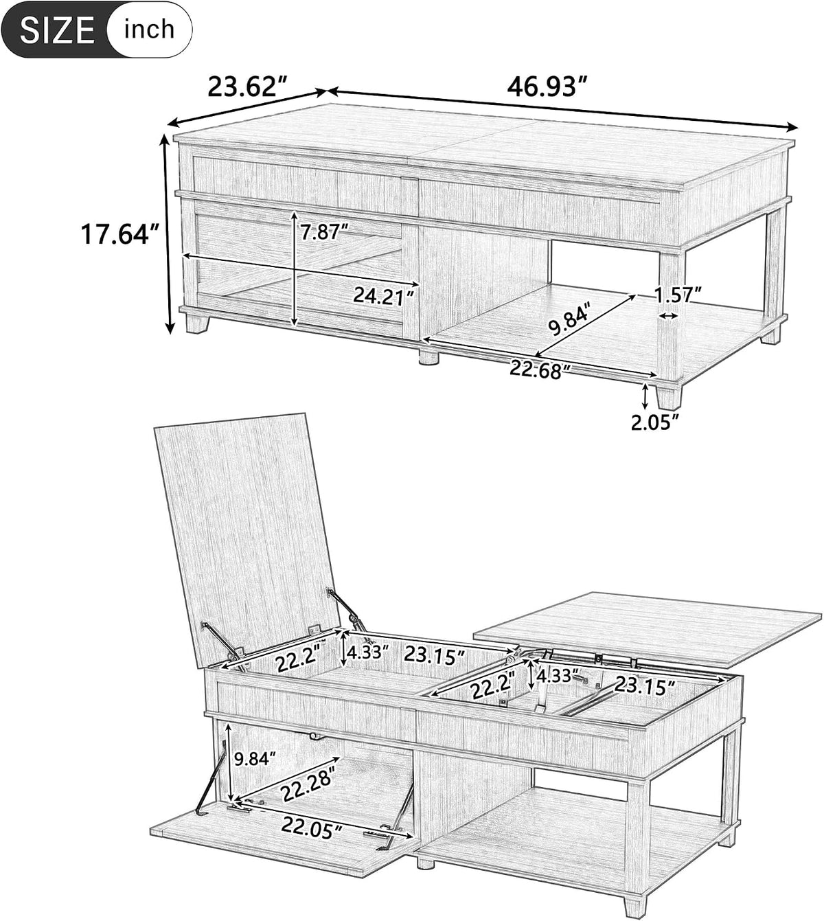 Mid Century Modern Farmhouse Lift Top Coffee Table,Rectangular Storage Coffee Tables with Lifting Top,Hidden Compartment,Open Shelf & Adjustable Desktop,Walnut Wood Coffees Table for Living Room