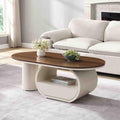 Coffee Table of 2,Oval Central Table with Wood/Marble Grain Top and Drawer,Modern Tea Table for Living Room Bedroom