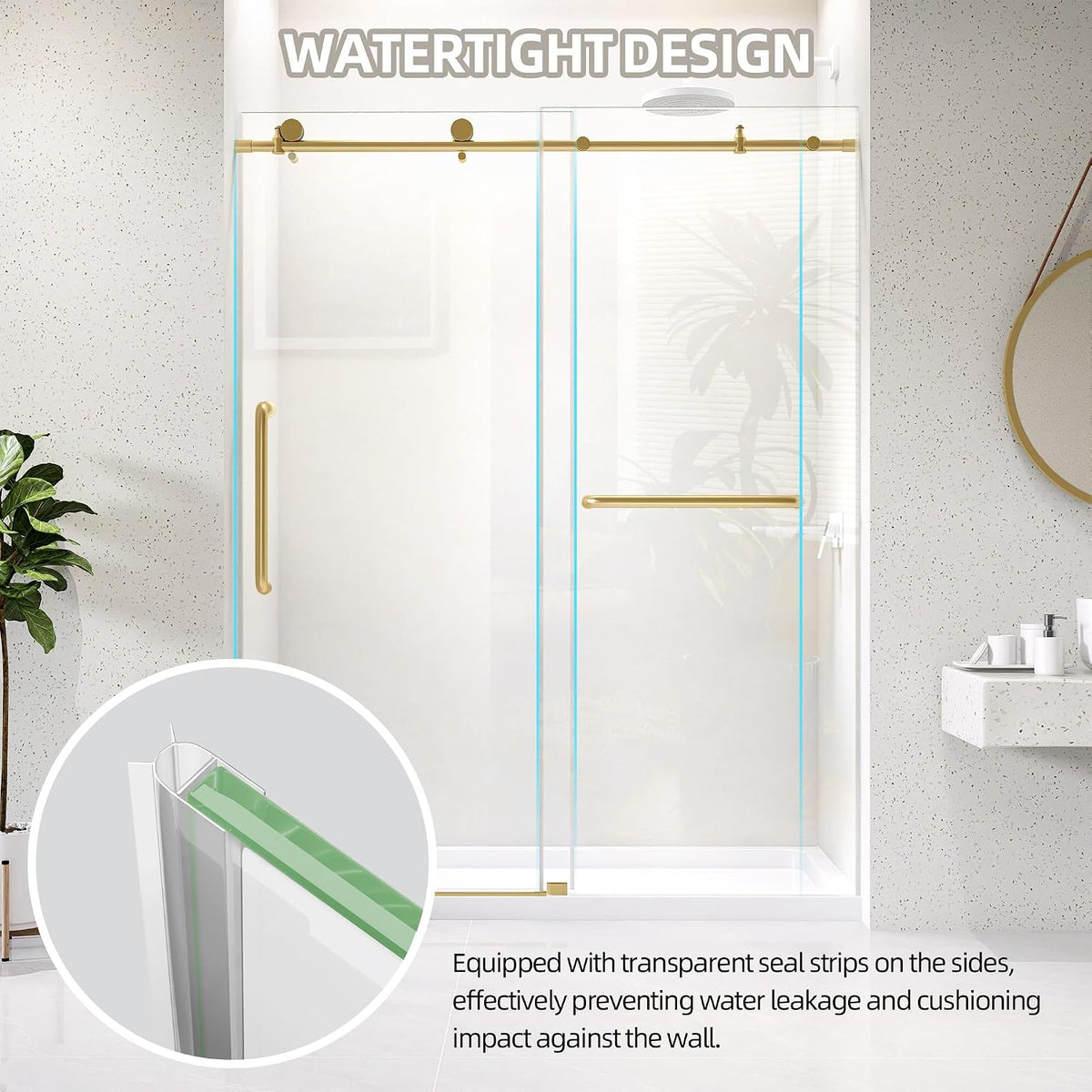 Frameless Shower Door 60' x 75' Single Sliding Shower Door for Walk-in Bathroom Trimmed up 56-60' Width Extra Tall Easy Install Clear Shower Glass Doors in Brushed Gold Stainless Steel Hardware