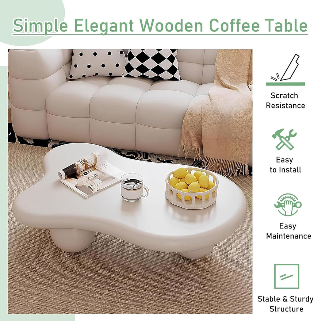 White Cloud Coffee Table 46.06' Unique Modern Cartoon Coffee Tables Cute Irregular Coffee Table Indoor End Table Cream Cloud Coffee Tables for Living Room Bedroom, Easy Assembly (46.06' White B1)