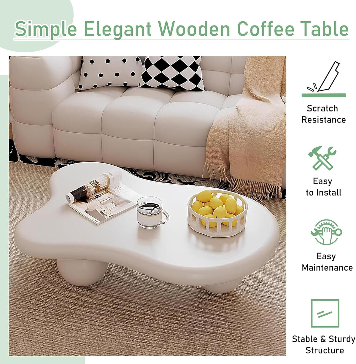 White Cloud Coffee Table 46.06' Unique Modern Cartoon Coffee Tables Cute Irregular Coffee Table Indoor End Table Cream Cloud Coffee Tables for Living Room Bedroom, Easy Assembly (46.06' White B1)
