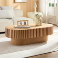 43.70' Oval Coffee Table for Living Room, Mid Century Modern Wooden Fluted Tea Table with 34' Pedestal, Unique Drum Coffee Table Tea Table Side Center Table for Apartment Small Space, Natural Ash