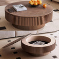 39' Round Coffee Table with Hidden Storage Compartment, Modern Handcraft Fluted Drum Coffee Table, Wooden Circle Center Table Cocktail Tea Table with Sturdy Pedestal for Living Room, Walnut