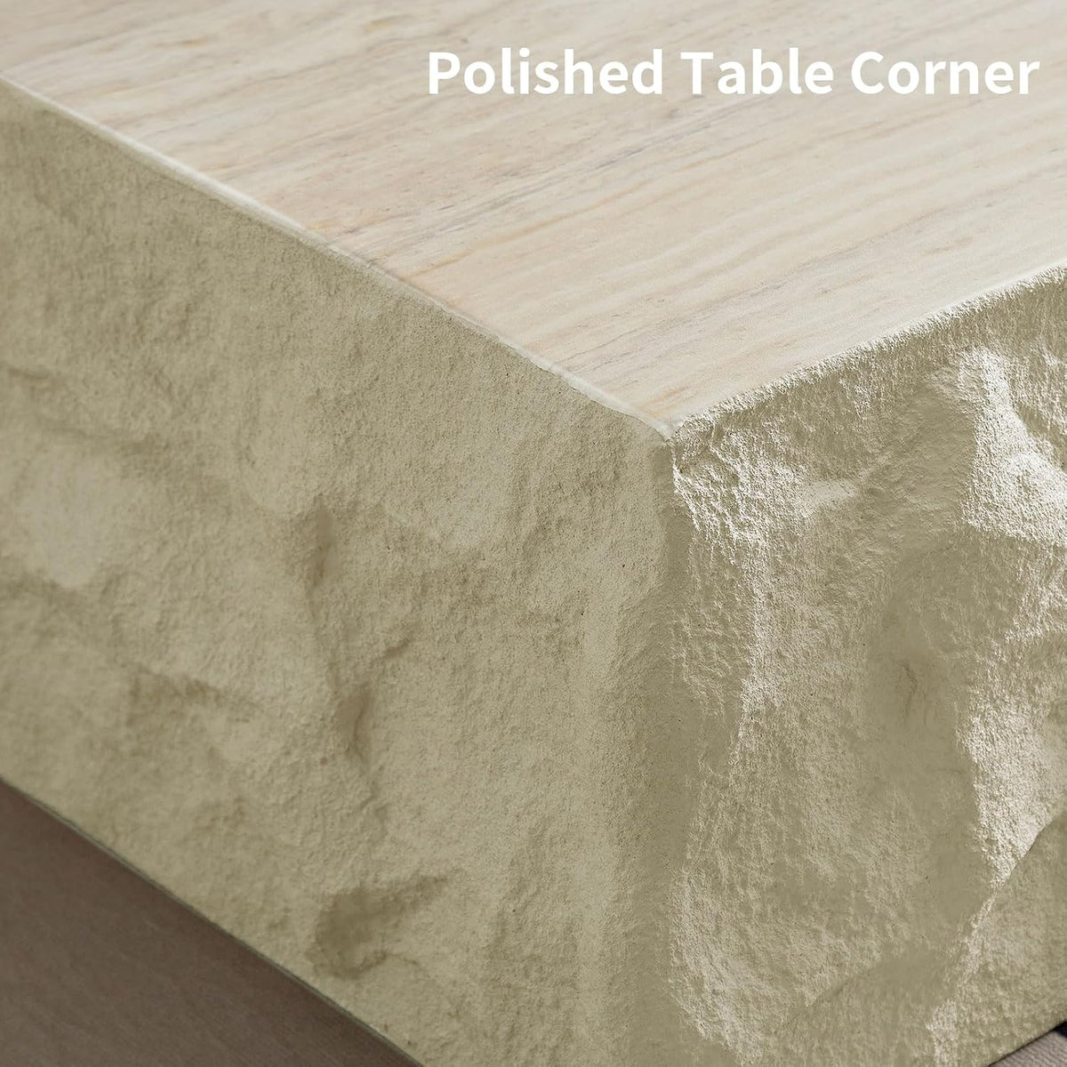 LKTART Square Coffee Tables for Living Room, Imitation Stone Fiberglass Center Table Modern Aesthetic Coffee Table for Office,Apartment,No Need Assembly