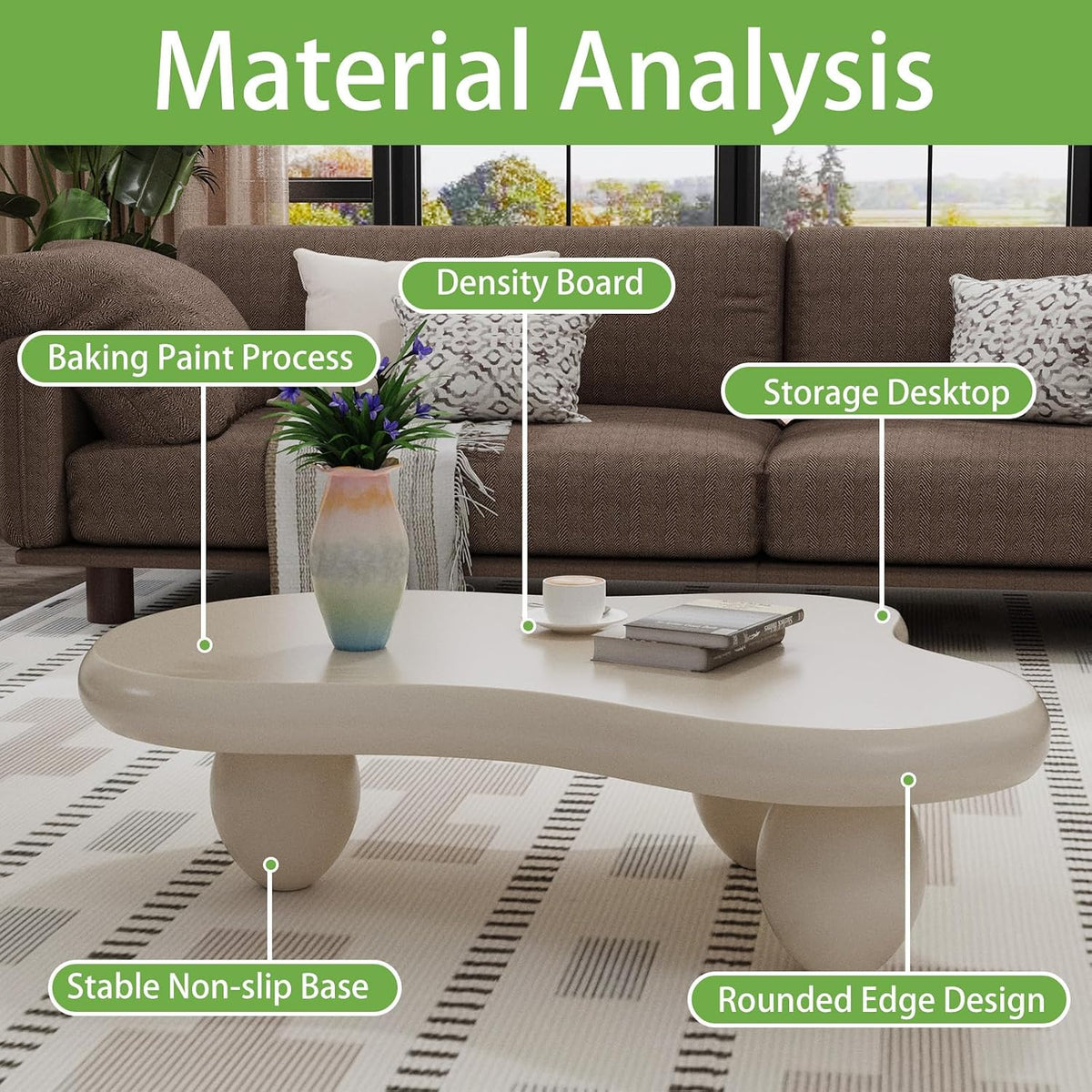 Cloud Coffee Table, Cute Irregular Coffee/Tea Table with Large Tabletop, Accent Cocktail Table, Cloud Shape Modern Coffee Table for Living Room, Office, Home Dec (C White 41.33 inch)