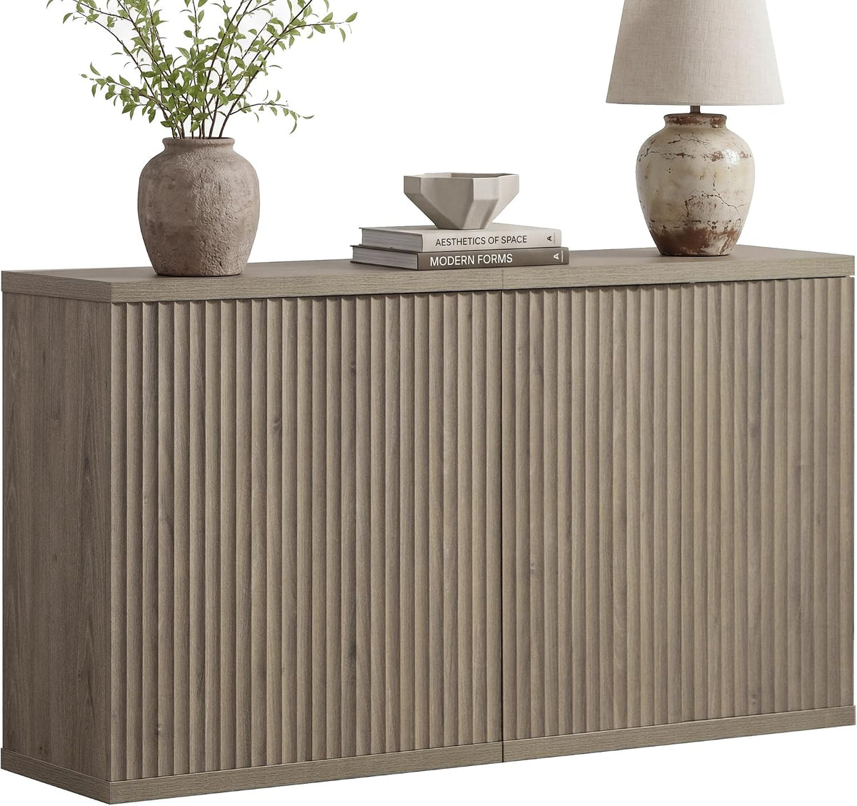 SICOTAS Buffet Cabinet with Storage Accent Sideboard Modern Credenza with Doors & Shelves Fluted Media Console Mid Century Coffee Bar Table for Living Room Kitchen Dining Room Hallway (2PCS)