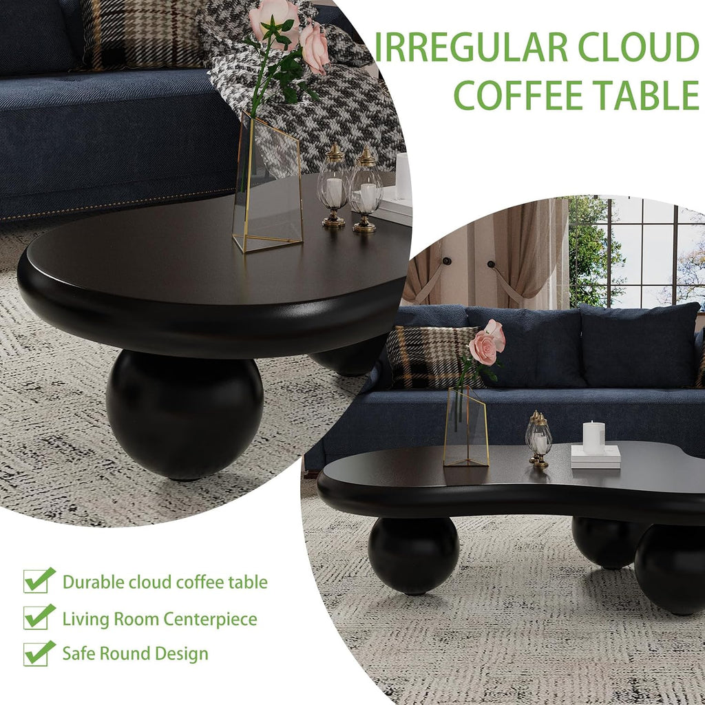 Cloud Coffee Table, Cute Irregular Coffee/Tea Table with Large Tabletop, Accent Cocktail Table, Cloud Shape Modern Coffee Table for Living Room, Office, Home Dec (D Black 46.06in)
