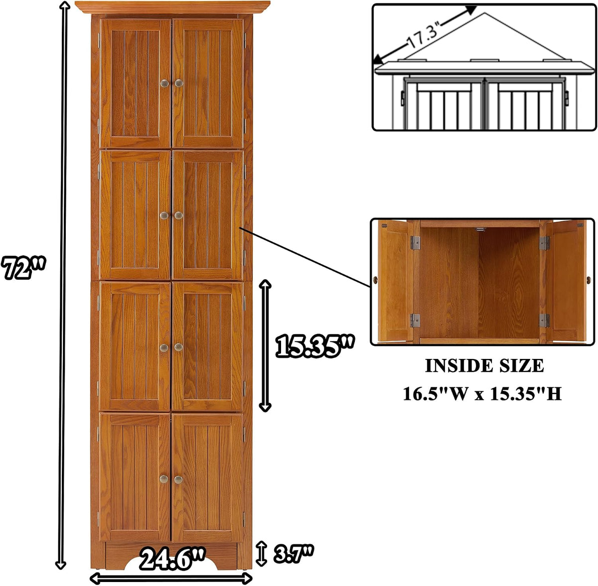 72' H Farmhouse Corner Storage Cabinet with 4 Shelves & 8 Doors, 4 Tier Kitchen Corner Pantry Cabinet Wooden Organizer Case Bookshelf, Home Space Saver Cabinet for Living Room,Kitchen