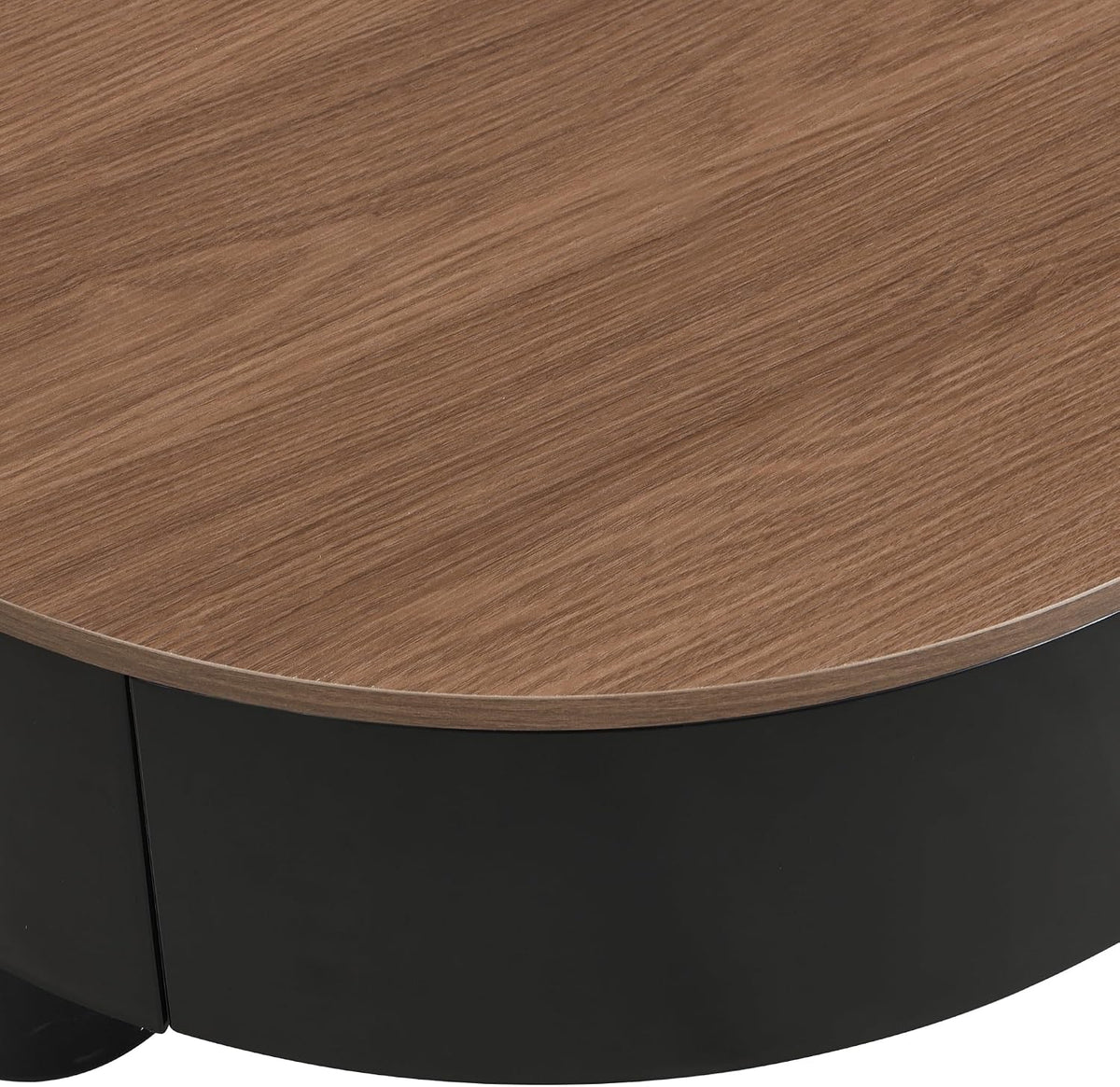 Modern Nesting Coffee Table Set of 2, 2-Piece Round Decorative Living Room Table Set with Brown Wooden Top and Black Plastic Base and 1 Drawer, Round Coffee Table and End Table Set