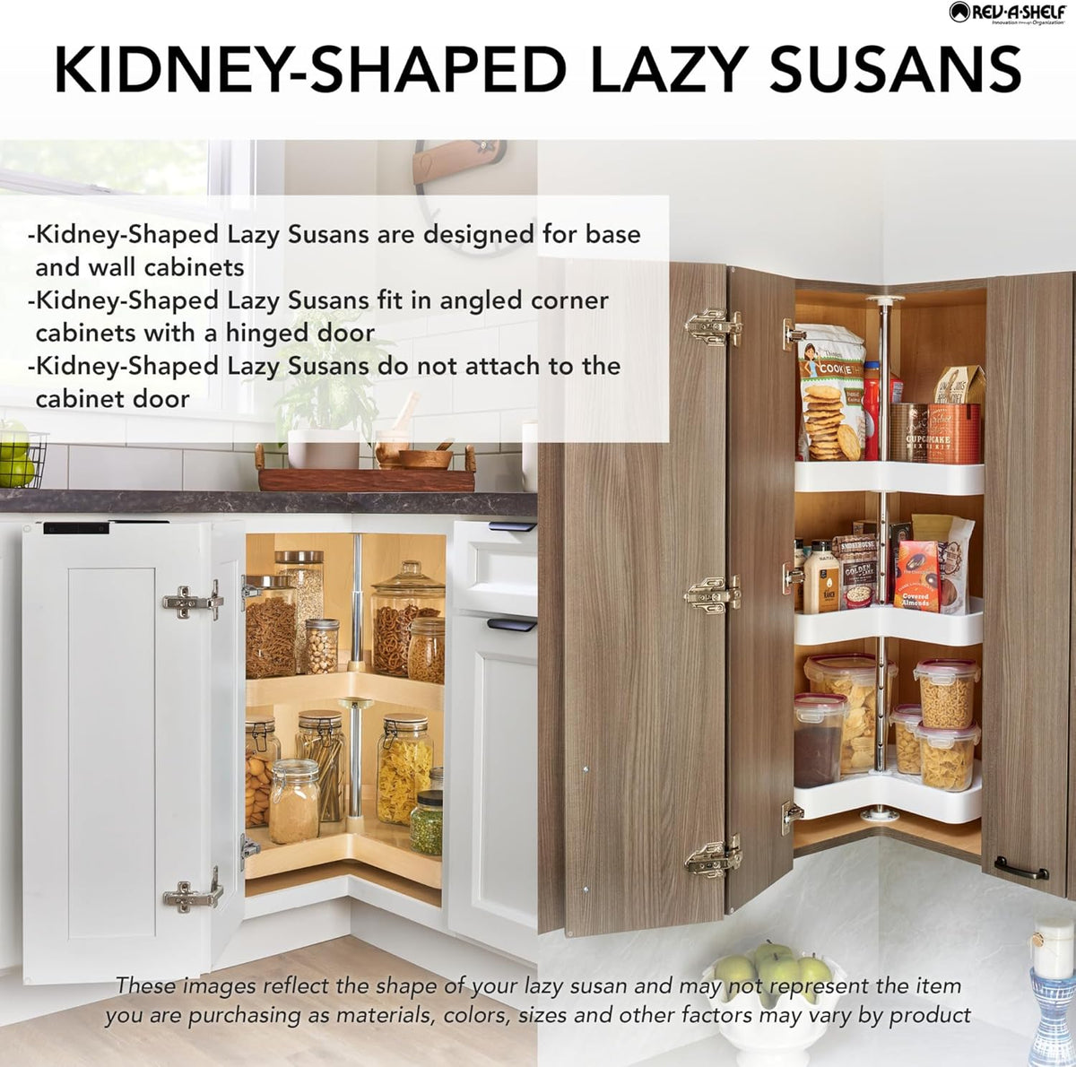 Lazy Daisy Banded Wood Kidney-Shaped 2-Shelf Lazy Susan Shelf for Corner Base Cabinets