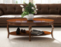 47' Oval Coffee Table 2-Tier Coffee Table with Storage Shelf Solid Wooden Center Table for Living Room Bedroom Office, Walnut