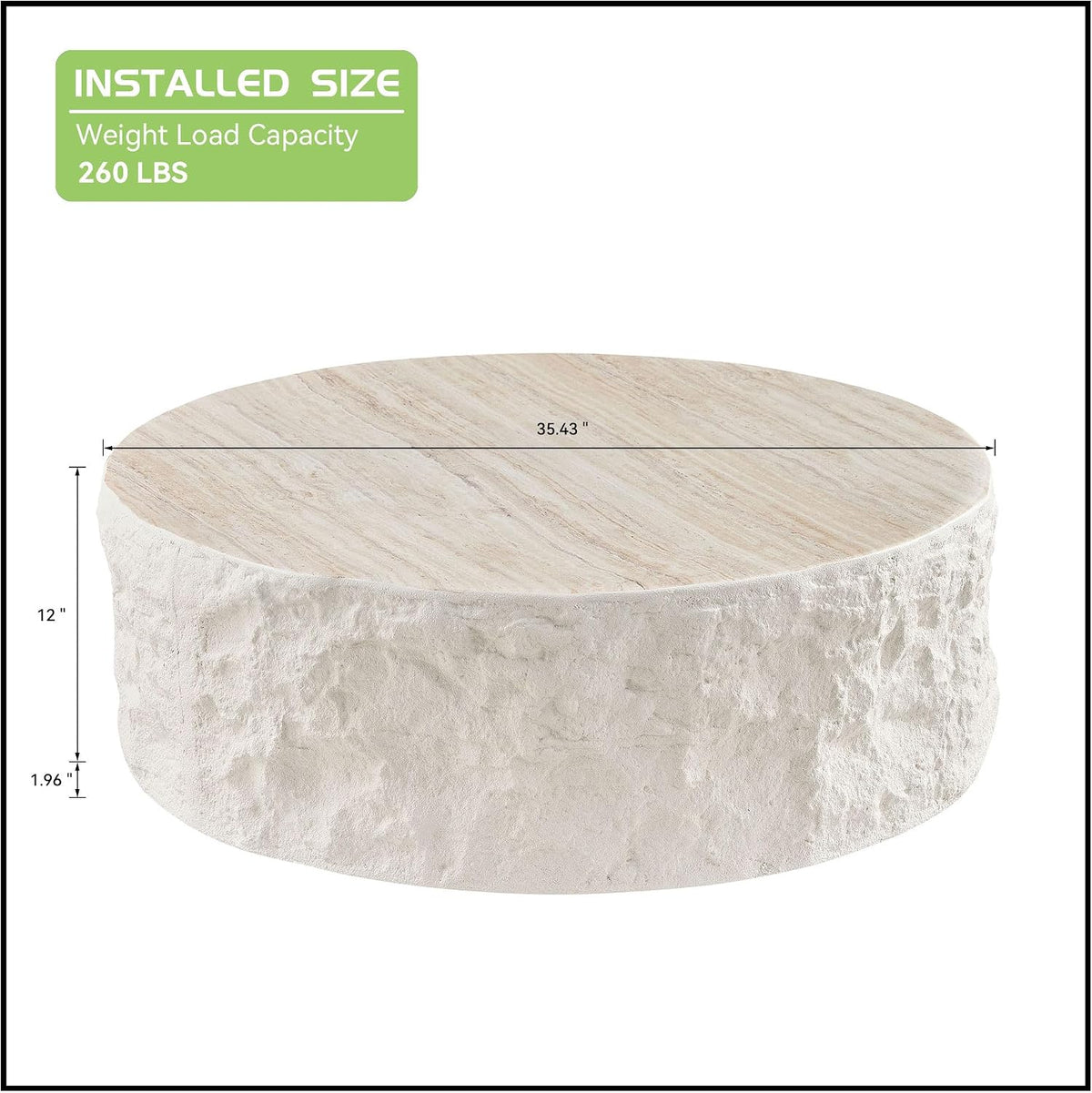 KEVINSPACE Round Coffee Table Modern Stone Coffeetable for Living Room Concrete Beige Circle Coffee Tables Drum ShapedCoffeeTable Fiberglass CenterTable Office, Fully Assembled, 35.5' W x14 H